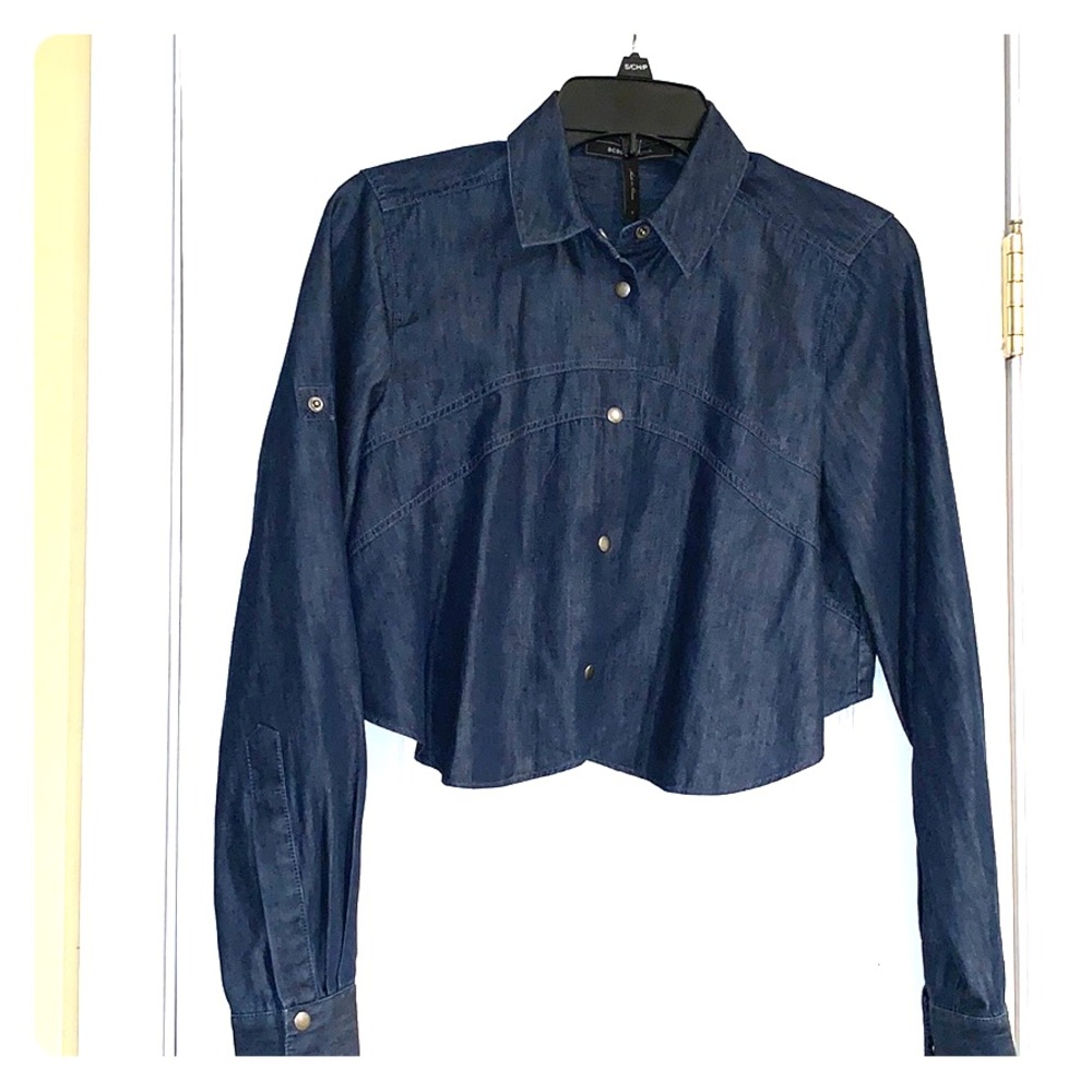 BCBG Cropped Denim Shirt.
